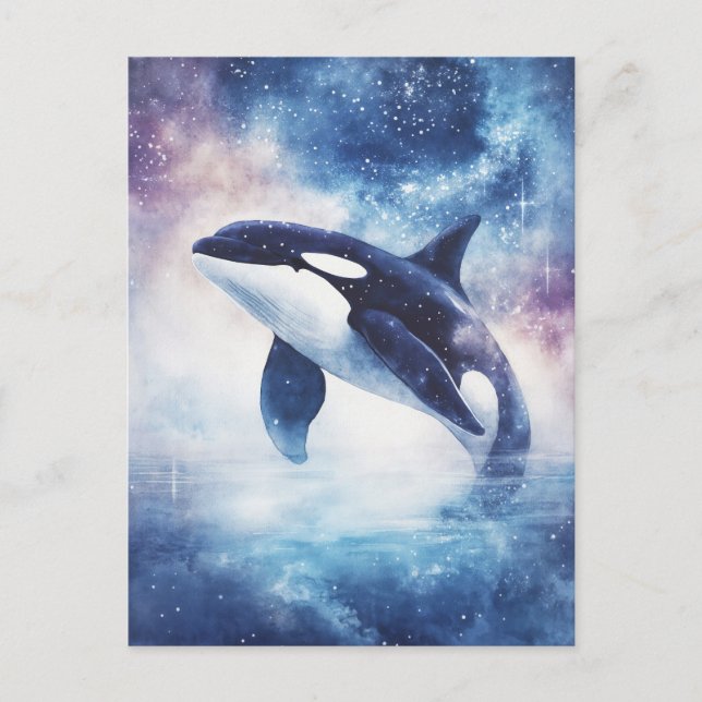 Starry Orca Whale Galaxy Night Postcard (Front)