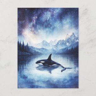 Starry Orca Whale Mountain Lake Postcard