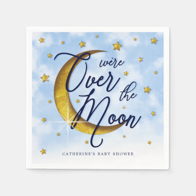 Starry Over The Moon Blue Gold Baby Shower Napkin (Front)