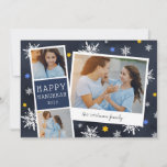 Starry Photobooth | Hanukkah Photo Collage Card<br><div class="desc">Cute Hanukkah photo card features a photo booth strip with two photos and a navy blue text panel, plus an instant camera-inspired snapshot with a handwritten caption. Personalise with the year and your family name or custom message, on a navy blue background dotted with hand drawn snowflakes and blue and...</div>