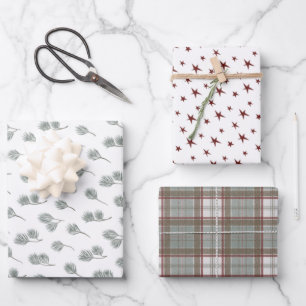 Starry Pines Cabin Plaid Wrapping Paper Sheet