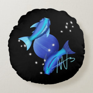 Starry Pisces Neptune Zodiac Round Cushion