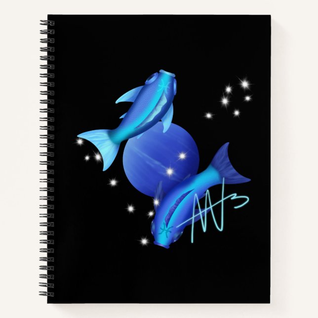 Starry Pisces Neptune Zodiac Spiral Notebook (Front)