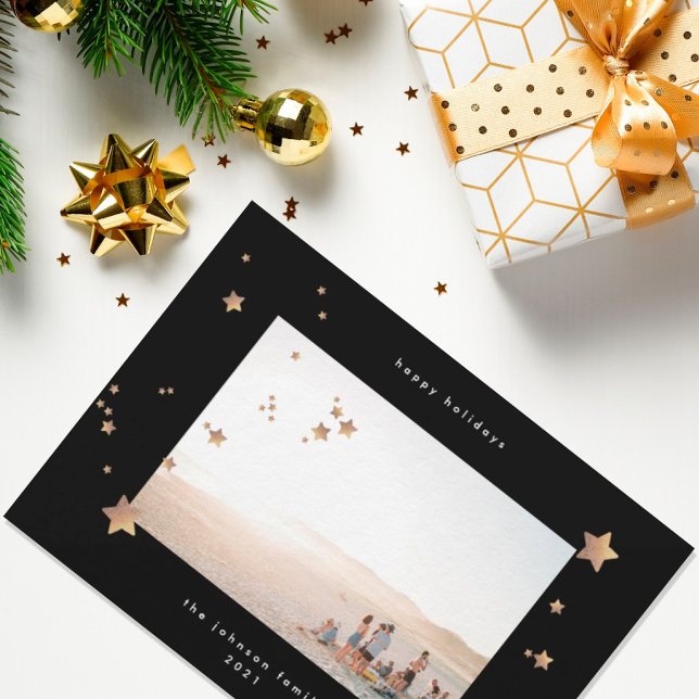 Starry Premium Black Onyx Christmas Photo Happy Holiday Card (Creator Uploaded)