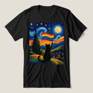 Starry Pride Night Cat Van Gogh Style Rainbow  Tri-Blend Shirt