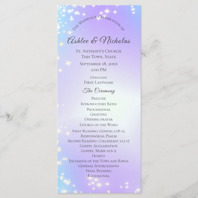 Starry Purple and Blue Sparkle Wedding Program Programme (Front)