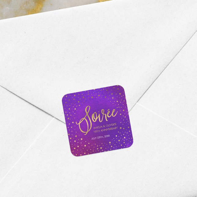 Starry Purple Any Year Wedding Anniversary Square Sticker (Creator Uploaded)