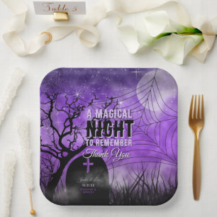 Starry Purple Goth Graveyard Full Moon Paper Plate