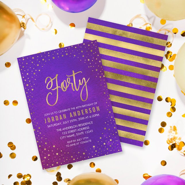 Starry Purple Watercolor 40th Birthday Invitation (Creator Uploaded)