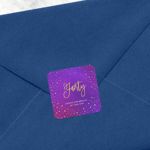 Starry Purple Watercolor 40th Birthday Square Sticker