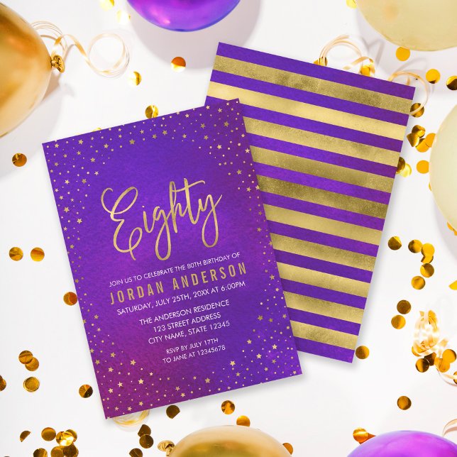 Starry Purple Watercolor 80th Birthday Invitation (Creator Uploaded)