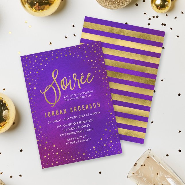 Starry Purple Watercolor Soiree Birthday Invitation (Creator Uploaded)