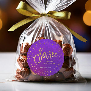 Starry Purple Watercolor Soiree Birthday Party Classic Round Sticker