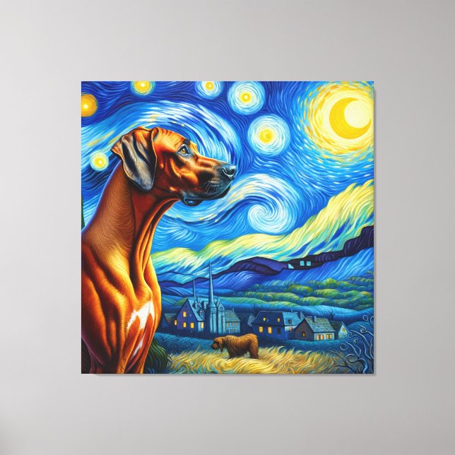 Starry Rhodesian Ridgeback Dog Portrait Canvas Print (Front)
