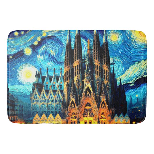 Starry Sagrada Familia Barcelona Bath Mat (Front)