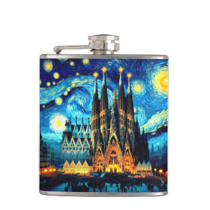 Starry Sagrada Familia Barcelona Hip Flask