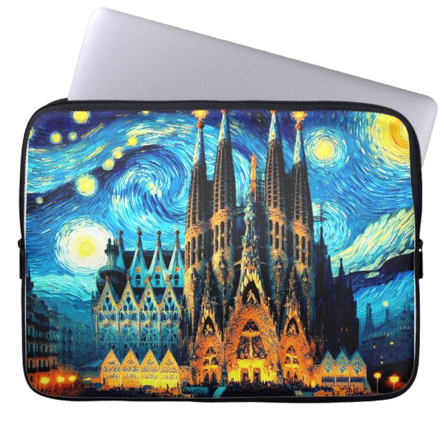 Starry Sagrada Familia Barcelona Laptop Sleeve (Front)