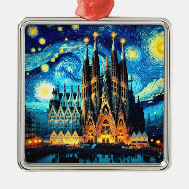 Starry Sagrada Familia Barcelona Metal Tree Decoration (Front)