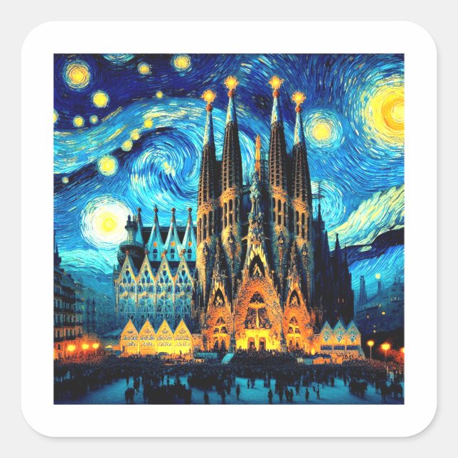 Starry Sagrada Familia Barcelona Square Sticker (Front)