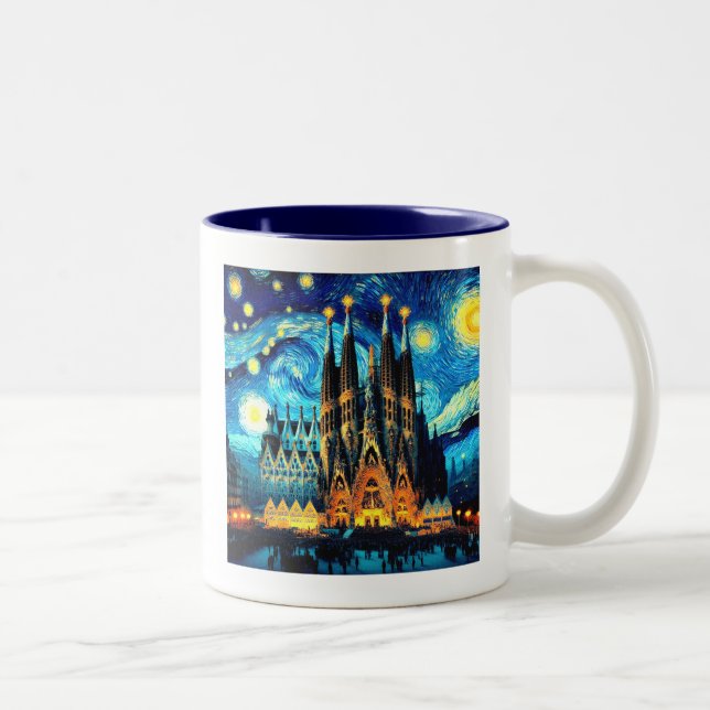 Starry Sagrada Familia Barcelona Two-Tone Coffee Mug (Right)