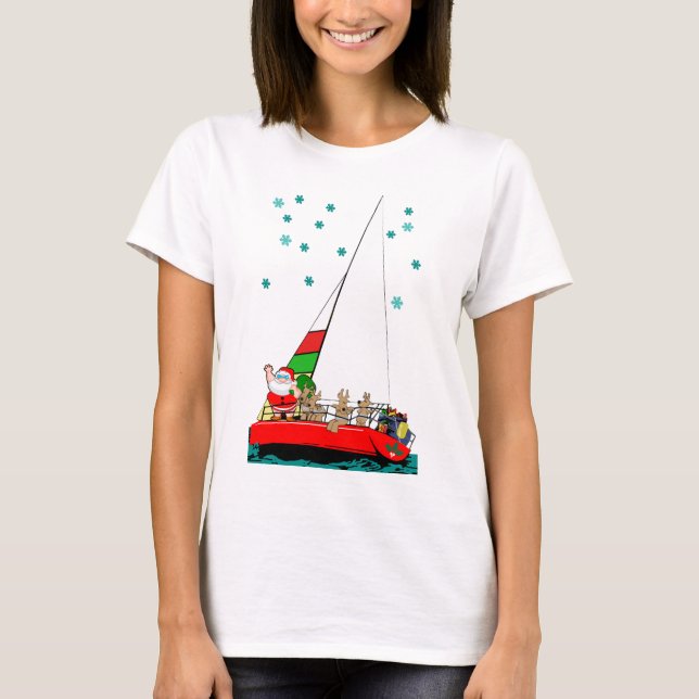 Starry Santa Sailing at Christmas T-Shirt (Front)