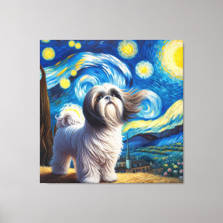 Starry Shih Tzu Dog Portrait - Pet Portrait Canvas Print