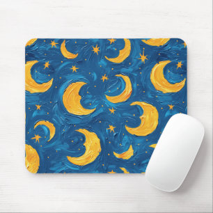 Starry Skies Blue Gold Moons Stars Mouse Pad