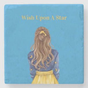 Starry Skies Moons Girl Brown Hair Stone Coaster