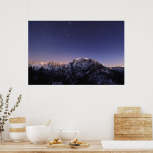 Starry sky above mountains poster