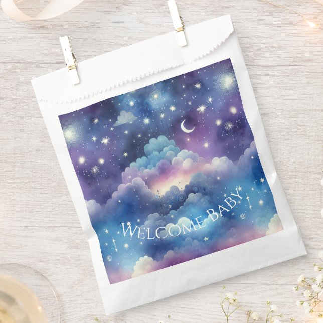 Starry Sky Adoption Shower – Moon and Stars Favour Bags (Starry sky baby shower favor bag)
