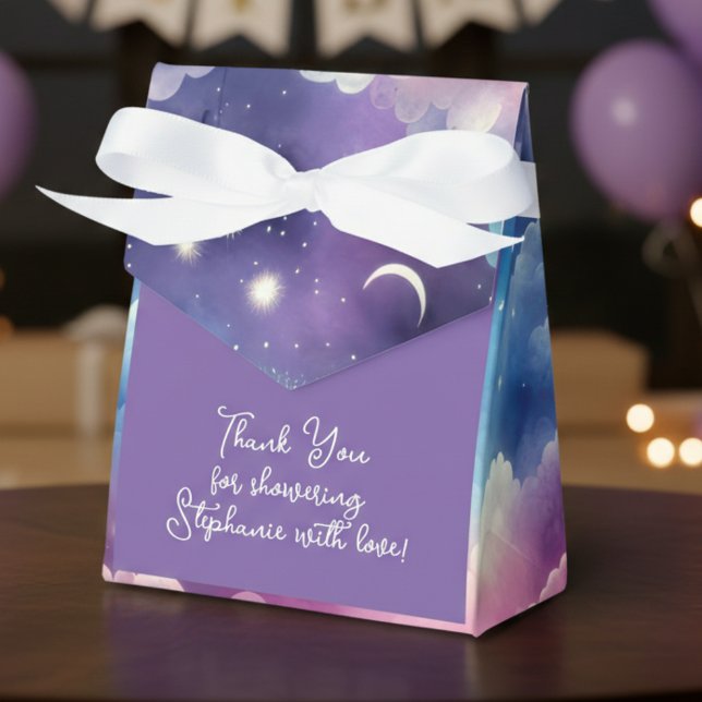 Starry Sky Baby Adoption Shower – Moon and Stars Favour Box (Celestial baby shower guest favor bag)