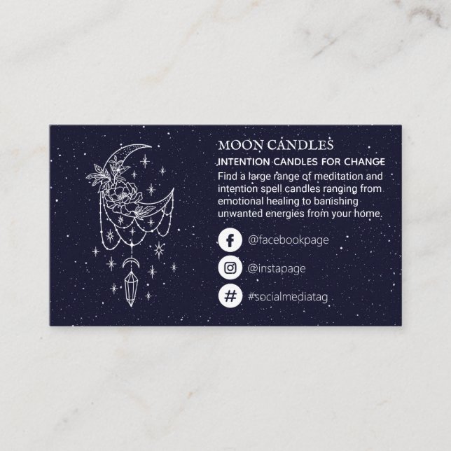 Starry Sky Floral Moon Crystal Candle Spell Business Card (Front)