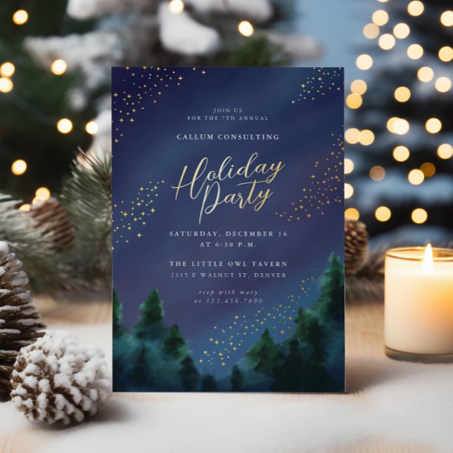 Starry Sky Gold Foil Holiday Party Invitation (Creator Uploaded)