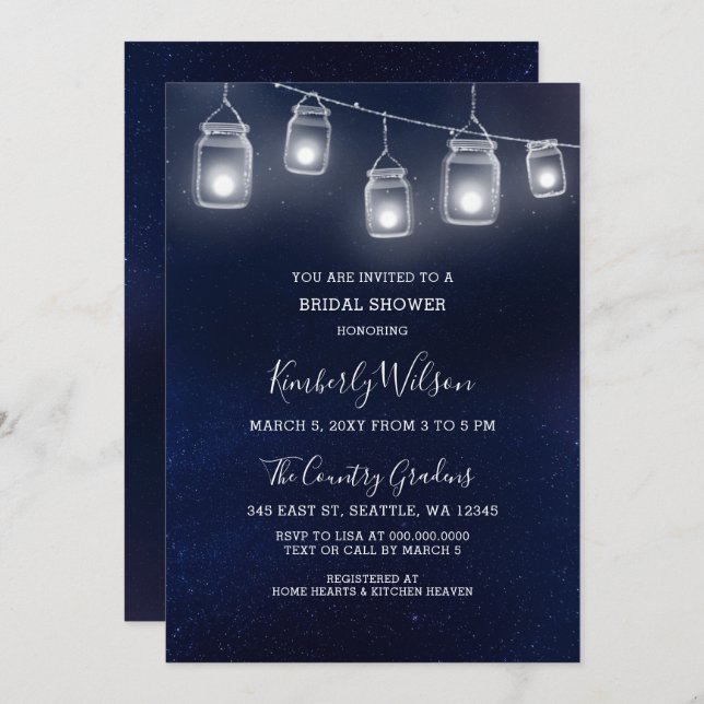 starry sky mason jars wedding Bridal Shower Invitation (Front/Back)