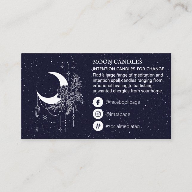 Starry Sky Moon Candle Spell Business Card (Front)