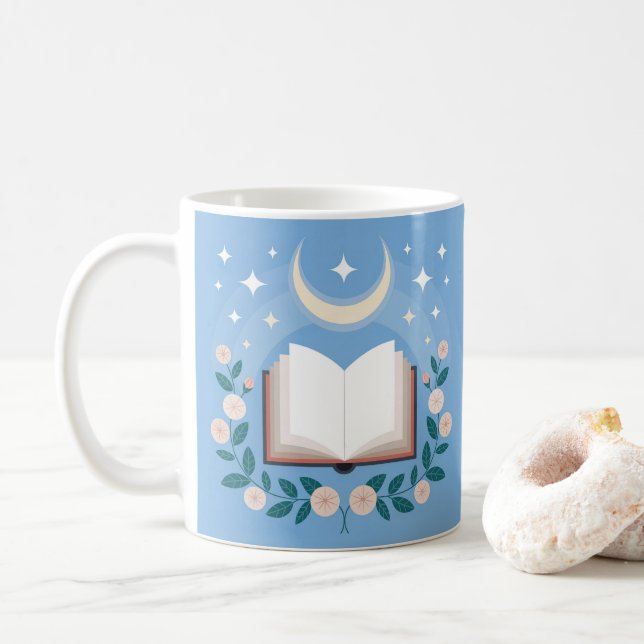 Starry Sky Moon Flowers Book Lover Classic Mug (With Donut)