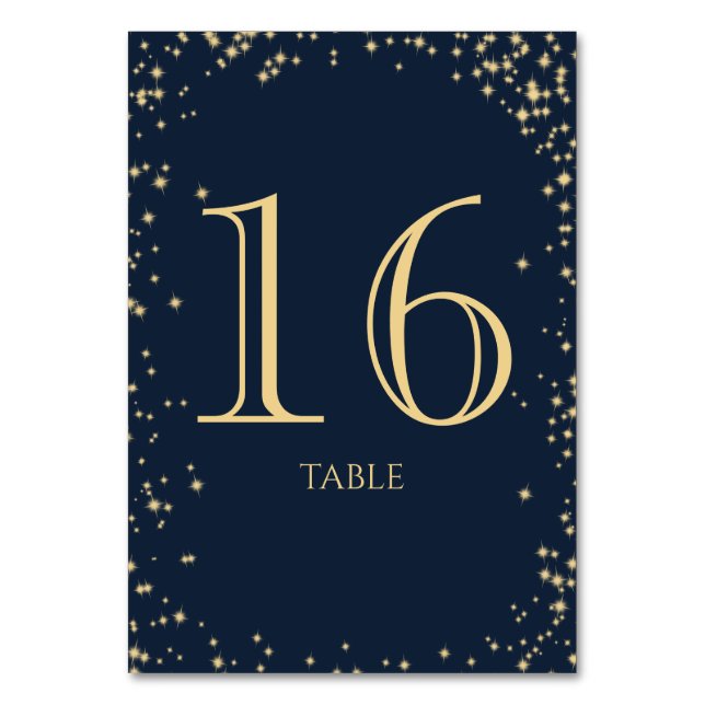 Starry Sky Sparkle Navy Blue Table Number (Front)