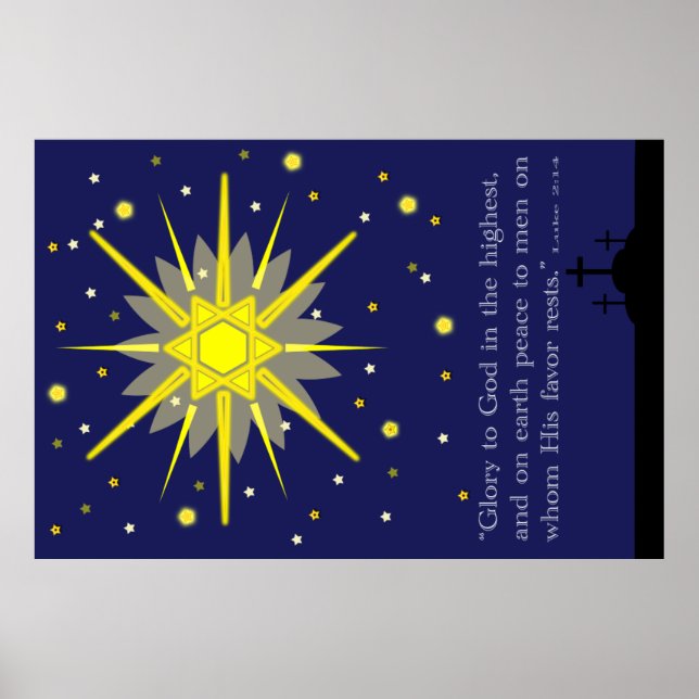 starry sky with crosses  luke 2:14 poster (Front)