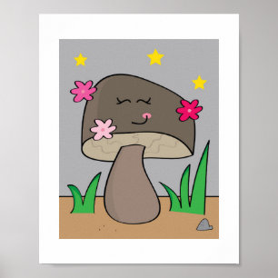 Starry Smiling Mushroom Floral Nature Art Poster