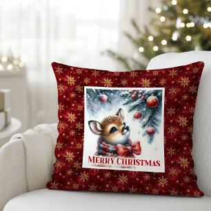 Starry snowy scene baby fawn winter forest kids cushion