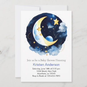 Starry Space Adventure Blue Boy Baby Shower Invitation