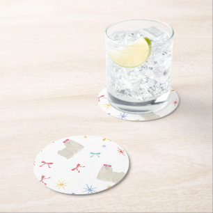 Starry Sparkle Cute Puppy Wishes Round Paper Coaster