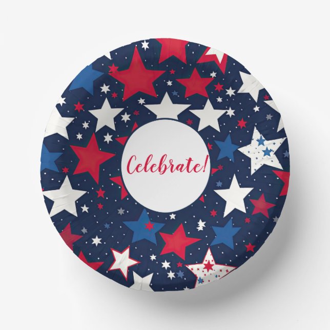 Starry Splendour: Red, White Blue Party Paper Bowl Plate (Front)