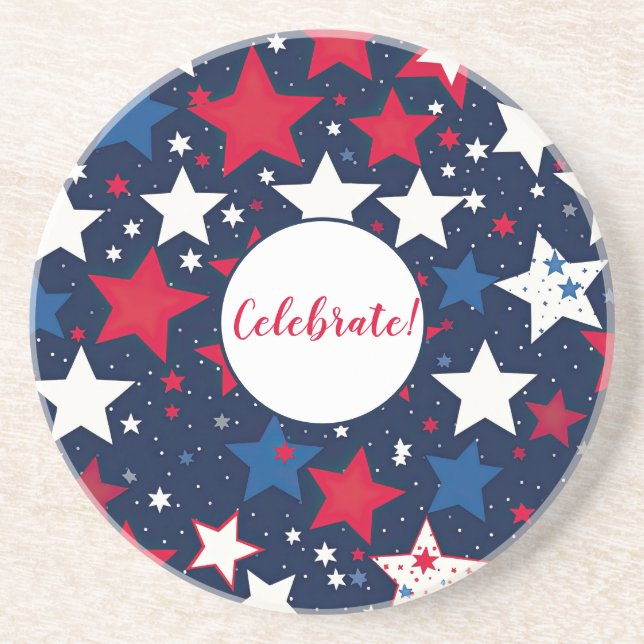 Starry Splendour Red, White, Blue Stone Coaster (Front)