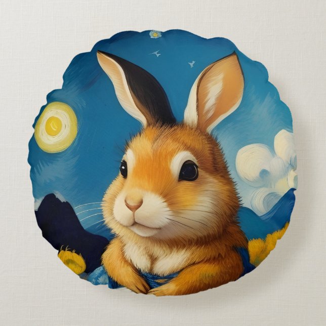 Starry Spring Bunny  Round Pillow  (Front)