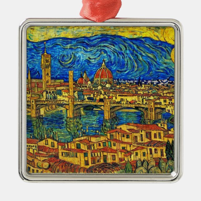 Starry Starry Night Florence Italy Metal Tree Decoration (Front)