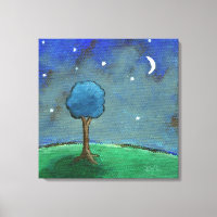 Starry Starry Night, Whimsical Tree Landscape Art