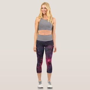 Starry Stars Outer Space Galaxy Planetary Pattern Capri Leggings