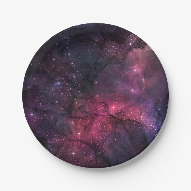 Starry Stars Outer Space Galaxy Planetary Pattern Paper Plate (Front)