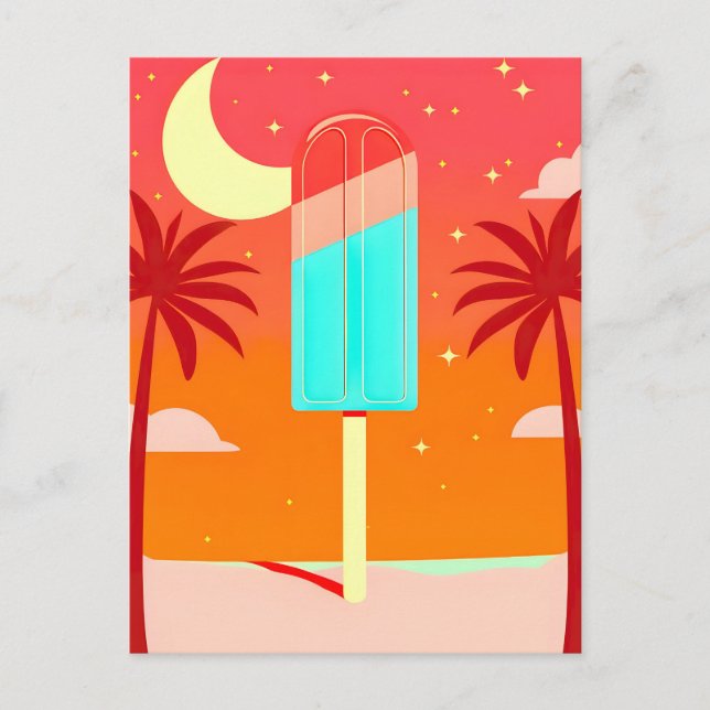 Starry Summer Palm Ice Oasis Announcement Postcard (Front)